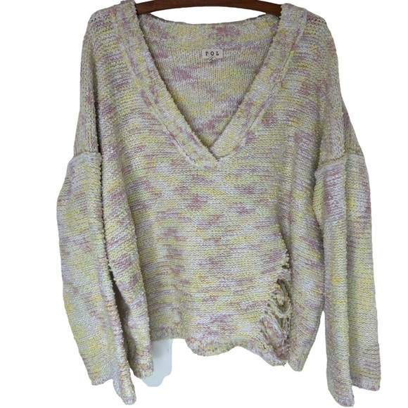 POL Chunky Knit V-Neck Oversized Distressed Sweater Size Large - Picture 3 of 16